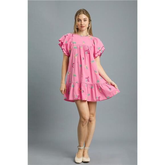 Umgee Floral Embroidered Short Sleeve Mini Dress - Picture 1 of 3